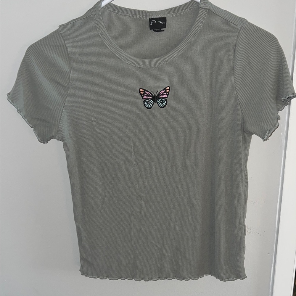 Gray Butterfly Embroidered Women's Top